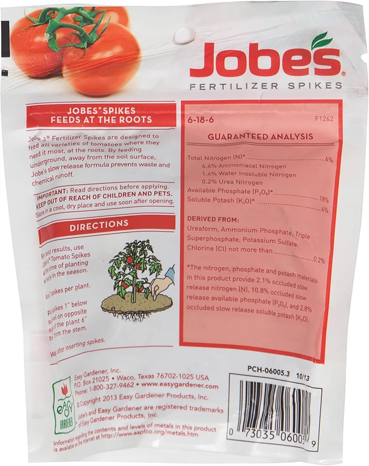 Picos de fertilizante de jardín Jobe’s, fertilizante de fácil cuidado de plantas para plantas de tomate, 1 Foto 2 de 4