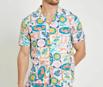 Native Youth Men's FARRAGO POSTCARD PRINTED ECOVERO VISCOSE SHIRT Multicolor XL