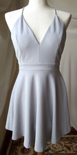 TRAC FLARE DRESS V-NECK SLEEVELESS SPAGHETTI STRAPS GRAY FLORAL LACE M NEW $44