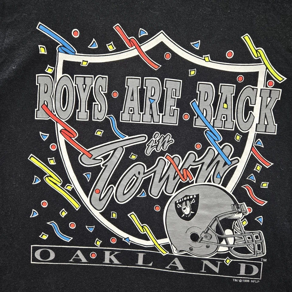 Camiseta masculina ponto único vintage Oakland Raiders L 1995 meninos estão de volta à cidade - Imagem 4 de 4