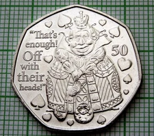 ISLE OF MAN 2021 50 PENCE, Alice's Adventure In Wonderland - Queen Of Hearts UNC