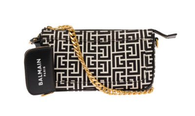 Balmain NEW Women's B-Army Chain-Linked Black Monogram Canvas Shoulder Bag