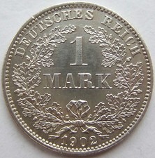 Pièce Allemande Empire Allemand Argent 1 Mark 1902 E En Uncirculated