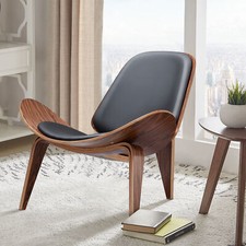 Mid-Century Vintage Shell Chair Lobby Solid Wood Accent Chair Decoration Walnut