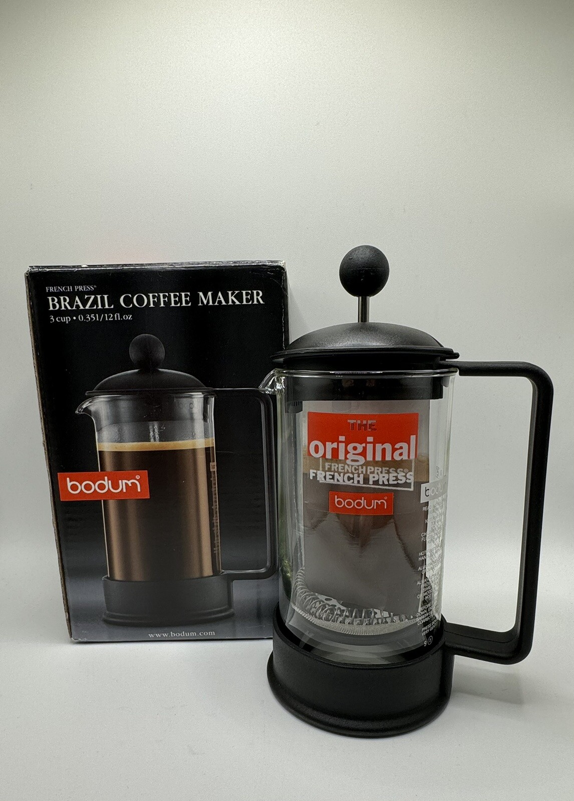 New Bodum Brazil 3 cup French Press Coffee Maker, 12 oz, Black Never