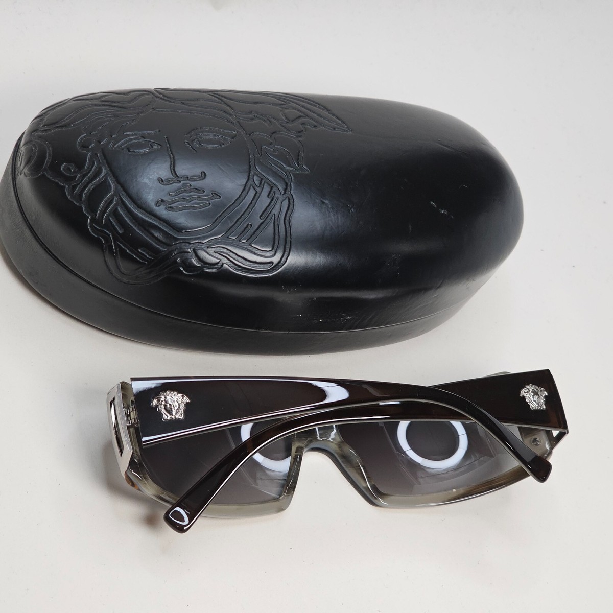 Versace Sunglasses 2004 Vintage Rectangle Wrap Brown Grey