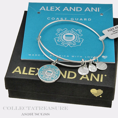 Authentic Alex and Ani Coast Guard Shiny Silver Charm Bangle 