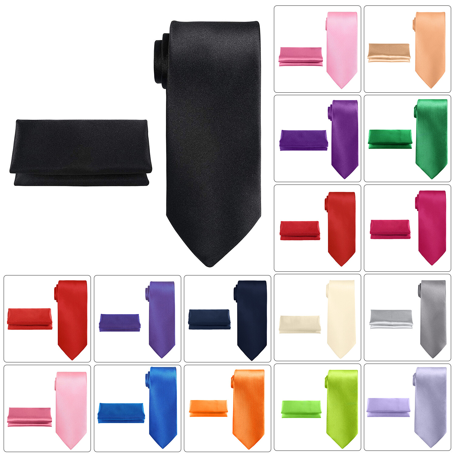 Corbata + Guanto para Hombre Delgado Color Liso Inteligente Bolsillo Satén Cuadrado y Corbata