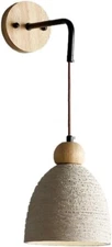 Two (2x) Micro Cement and Wood Wall Sconce Pendant Lights