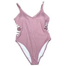NWT Victoria s Secret PINK Strappy Side Ribbed One Piece Tank Swimsuit Size L