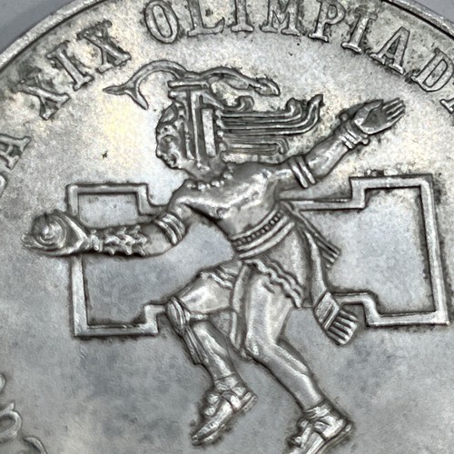 1968 Mexico XIX Olympic Games 25 Pesos Silver Coin Aztec Ball Player Big i77527 - Picture 11 of 24