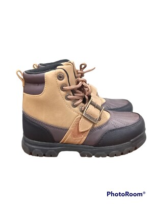 Vikings Trailblazers Boots  Boys Size 4 Brown Lace Up Shoes w Side Buckle