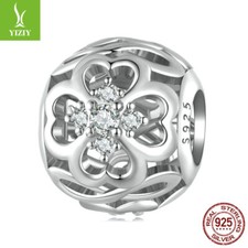 Fashion Women 925 Sterling Silver Love-heart Bead Pendant Charm Fit bracelet