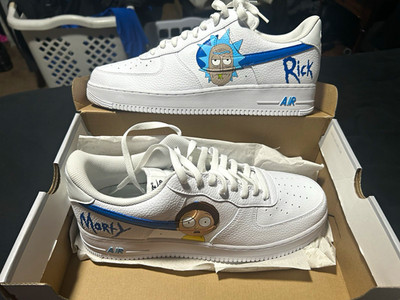 Nike Air Force 1 '07 Low Custom Rick & Morty Graphic Sneaker White/Blue