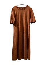 UNIQLO U Airism Cotton Dress M Short Sleeve Brown Lightweight Comfortable
