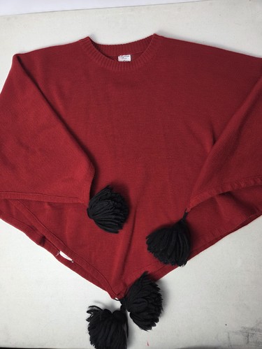 Sonia Rykiel, Poncho bambino Sonia Rykiel pom rosso taglia 60 maglione mantello vintage