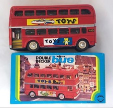 Vintage Friction Powered Toys Tin Double Decker Bus
