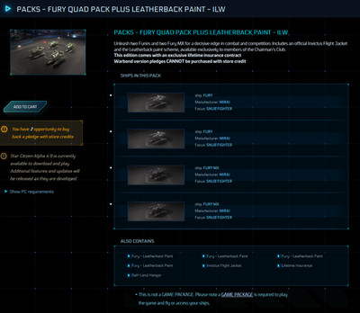 Star Citizen Fury Quad Pack + Leatherback Paint LTI Standalone  (no CCU)