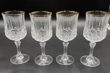 4 VTG CRISTAL D'ARQUES LONGCHAMP Crystal Cut Gold Trim 6 1/2"h Wine Glass 6 oz