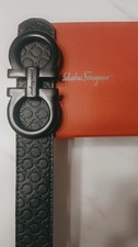 Salvatore Ferragamo Men s Black Gancini Logo Buckle Dress Belt Size 115 NWT