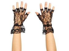 Wome's Black Lace Fingerless Gloves 80's Material Girl