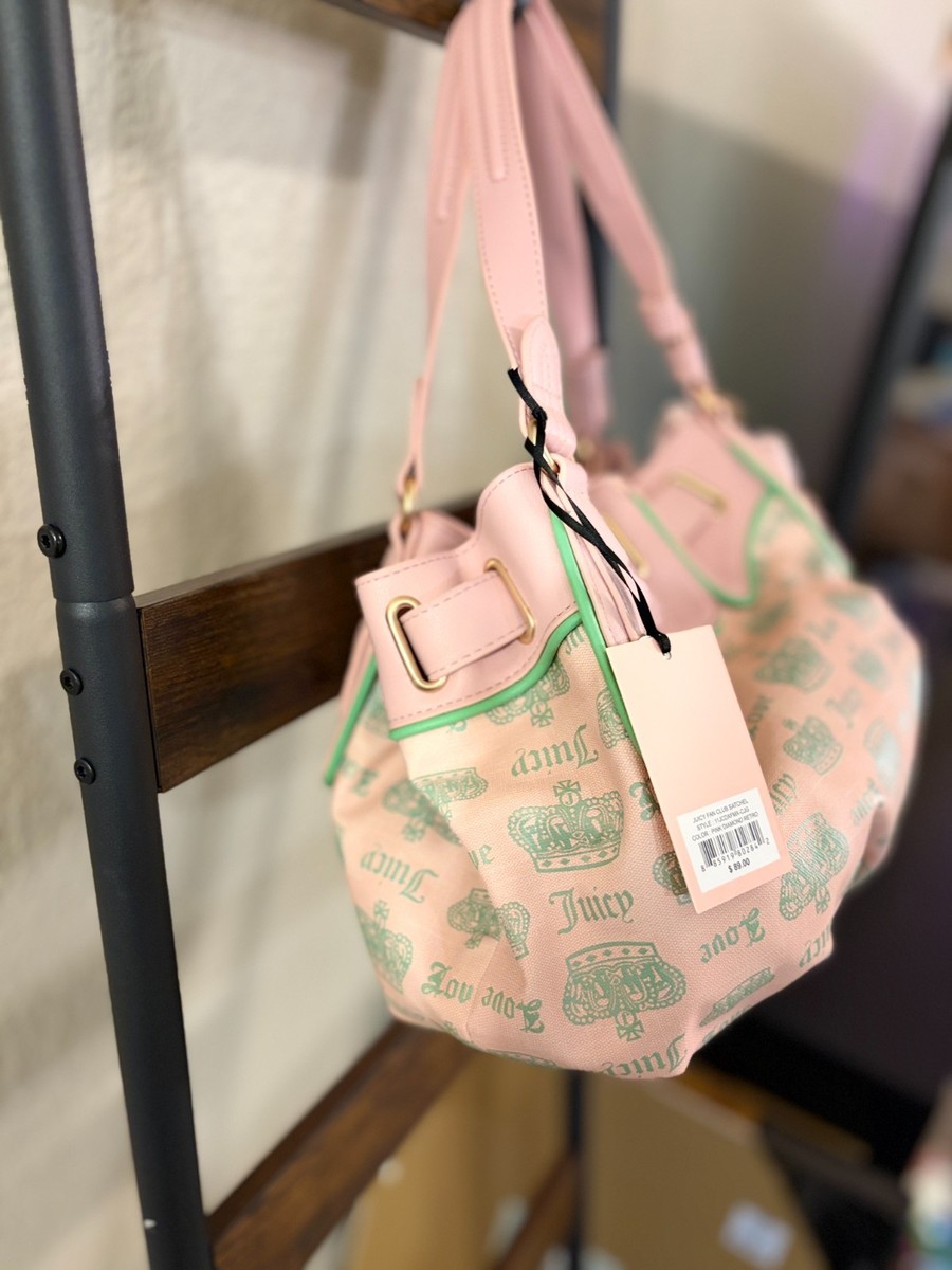 Juicy Couture Fan Club Crown Logo Satchel Pink & Green Shoulder
