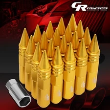 J2 M12X1.5 7075 ALUMINUM 25MM OD/107MM 20PCS SPIKY CAP LUG NUTS W/ADAPTER GOLD