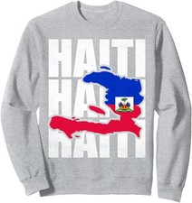 Cool Happy Haitian Flag Day Haiti Map Pride Men Women Unisex Crewneck Sweatshirt