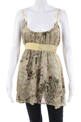 La Rok Womens Spaghetti Strap V-neck Floral Printed Lined Tank Top Brown Size M