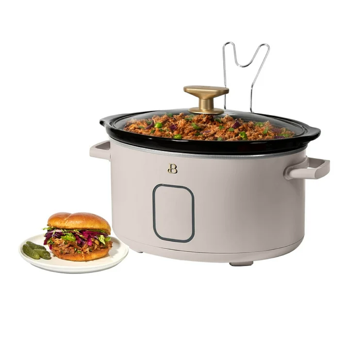 Beautiful 19459 6 Qt Programmable Slow Cooker, Porcini Taupe by