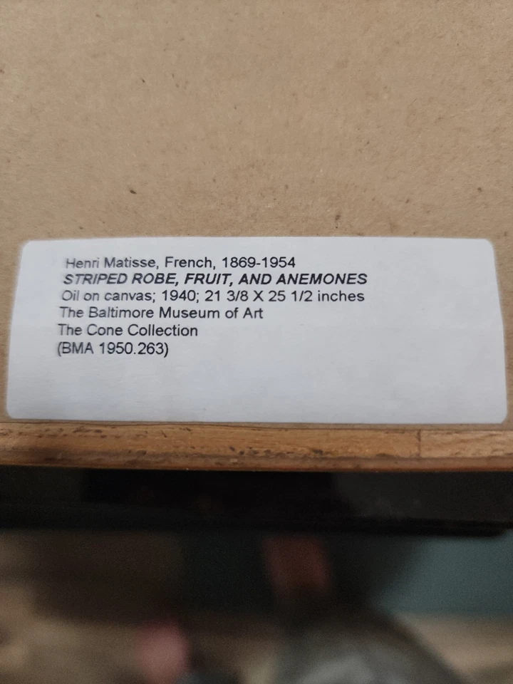 Roupão listrado Henri Matisse, frutas e anêmonas 1940 12x12 emoldurado e fosco - Imagem 2 de 4