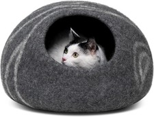 Cat Cave   Premium Felt Cat Bed Indoor Cats Handmade Merino Wool Dark Grey
