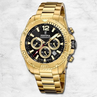 Festina Herrenuhr Timeless Chronograph Armbanduhr Edelstahl gold UF20684/4