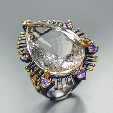 Handmade 60 ct+ Natural Quartz Ring 925 Sterling Silver Size 8.5 /R461679