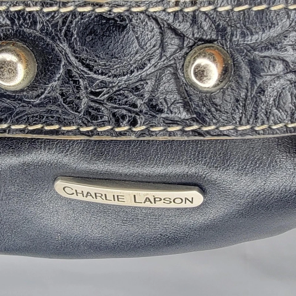 Bolso de Mano Charlie Lapson Cuero Genuino y Cocodrilo Negro en Relieve. P141 Foto 4 de 4