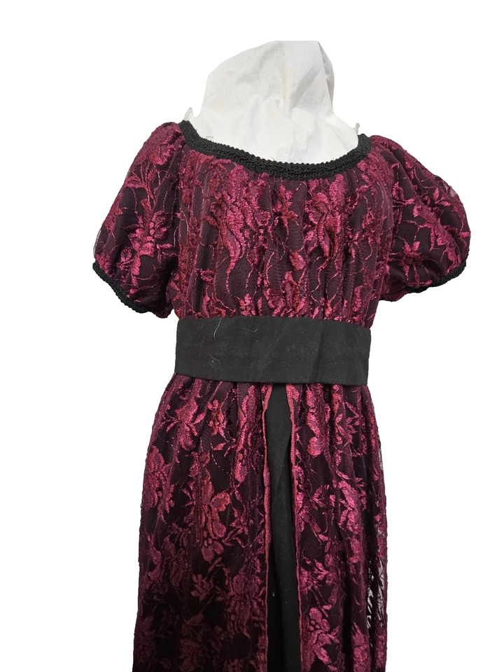 Vestido Regency JANE AUSTEN TITANIC PRETO com renda VERMELHA veja medidas - Imagem 2 de 4