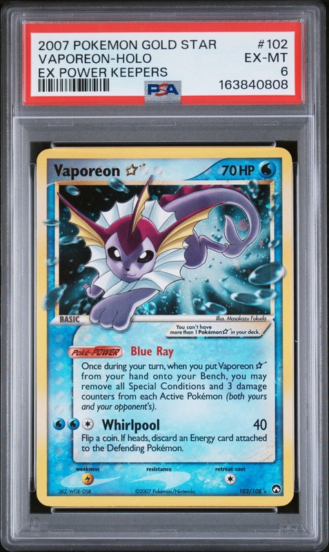 2007 POKEMON EX POWER KEEPERS GOLD STAR #102 VAPOREON-HOLO PSA 6