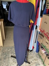 Womens Short Sleeve Round Neck Keyhole Back Maxi Slit Dress. S