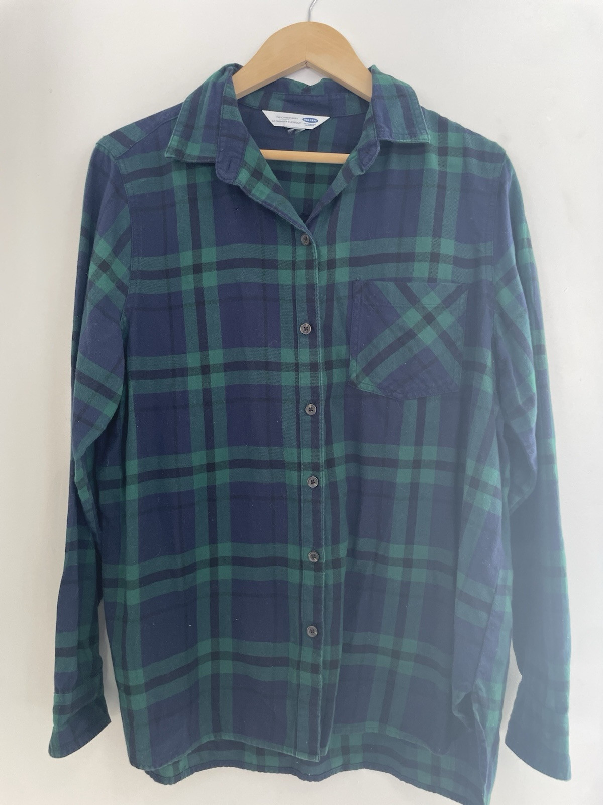 Old Navy The Classic Shirt Women's Plaid Flannel Cotton Button-Up Shirt Green L