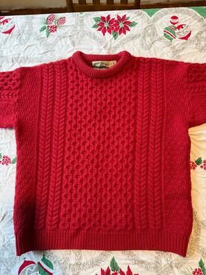 Aran Crafts Cable Knit Sweater Red Women s Medium/ Men s Small Merino Fisherman