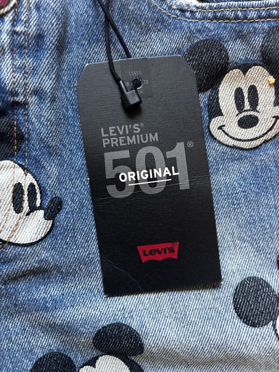 Levi's 501 Series Mickey Mouse Cartoon Print Denim Jeans Blue