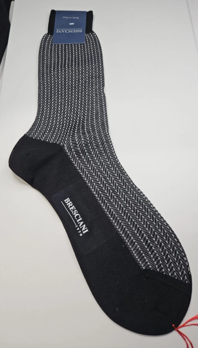 BRESCIANI Socks Men Italian 100% Cotton Size M - Black/Gray - New