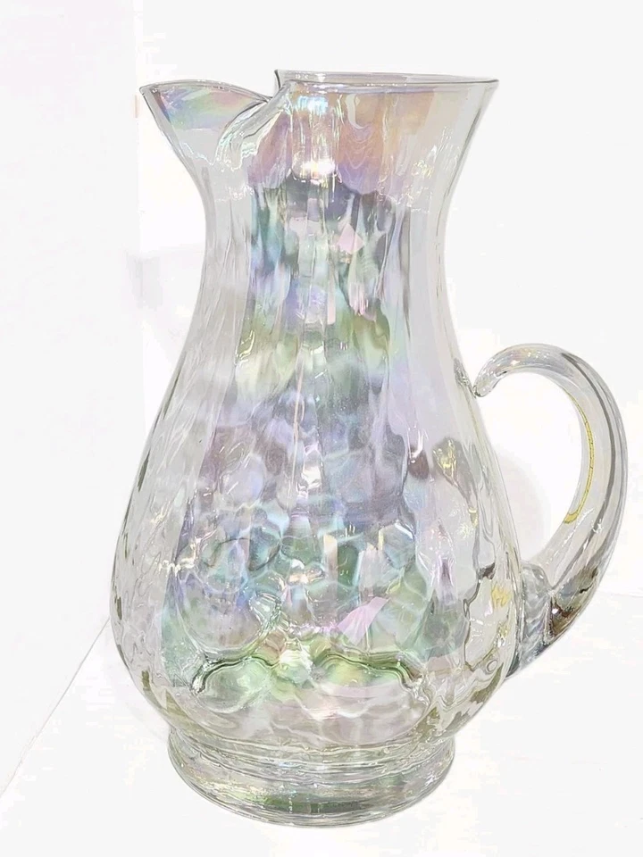 West Virginia Glass Specialty LOOP OPTIC IRIDESCENT LUSTER Large PITCHER 10"  - Image 3 of 4