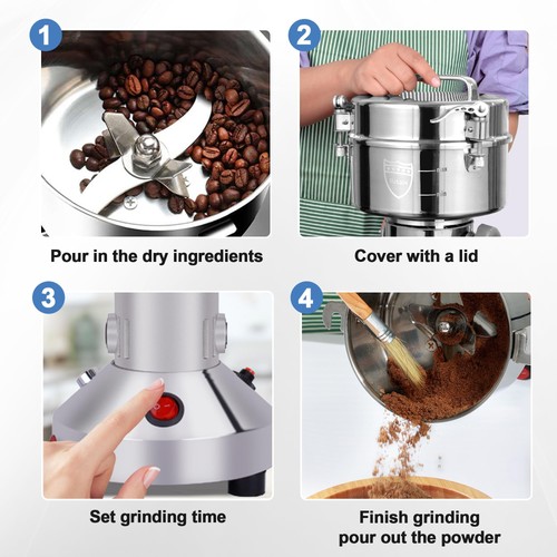 Flour Mill Electric 750g 304 Stainless Steel 2800W - Afbeelding 5 van 5