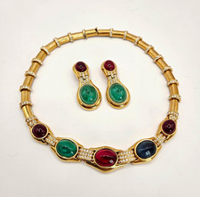 Vintage Estate Ciner Signed Rhinestone Cabachon Necklace Earring Set