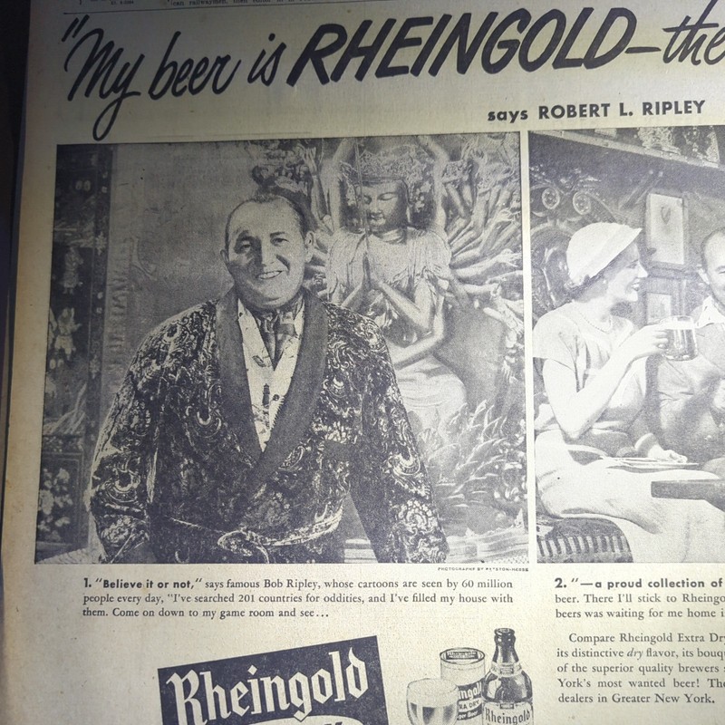 JULY 12, 1948 NEWSPAPER PAGE #2480- RIPLEY'S BELIEVE IT OR NOT- RHEINGOLD BEER