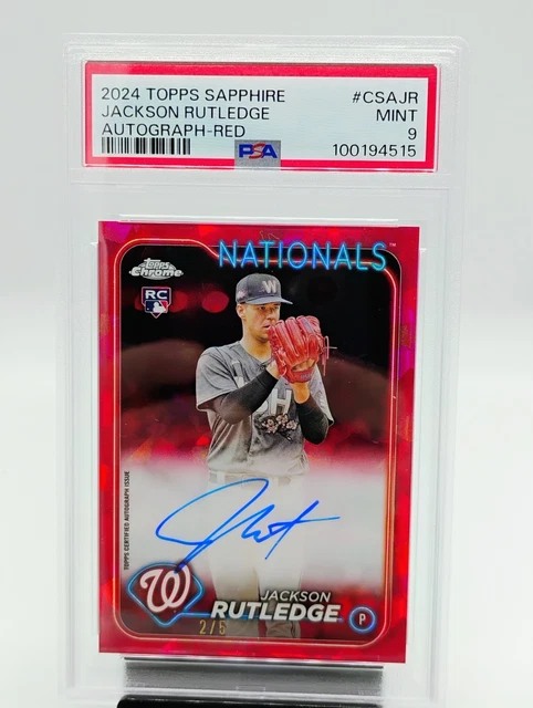 Jackson Rutledge 2024 Topps Chrome 2/5 Rookie Auto Nationals RED Sapphire PSA 9
