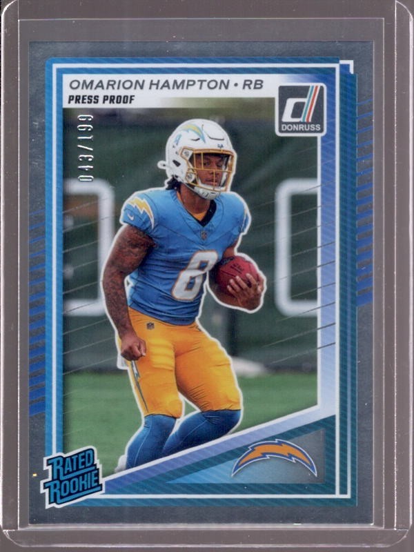 OMARION HAMPTON 2025 Donruss #303 Press Proof Silver Rated Rookie RC #043/199