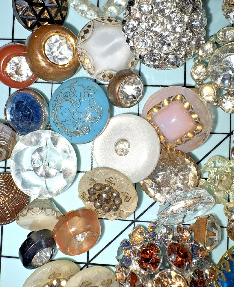 Sparkling! Lot of 89 Pretty Vintage BUTTONS Rhinestones Celluloid Glass ...