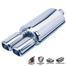 Stainless Steel Twin Rolled Rectangular Exhaust Back Box 60mm Fit Audi Q7
